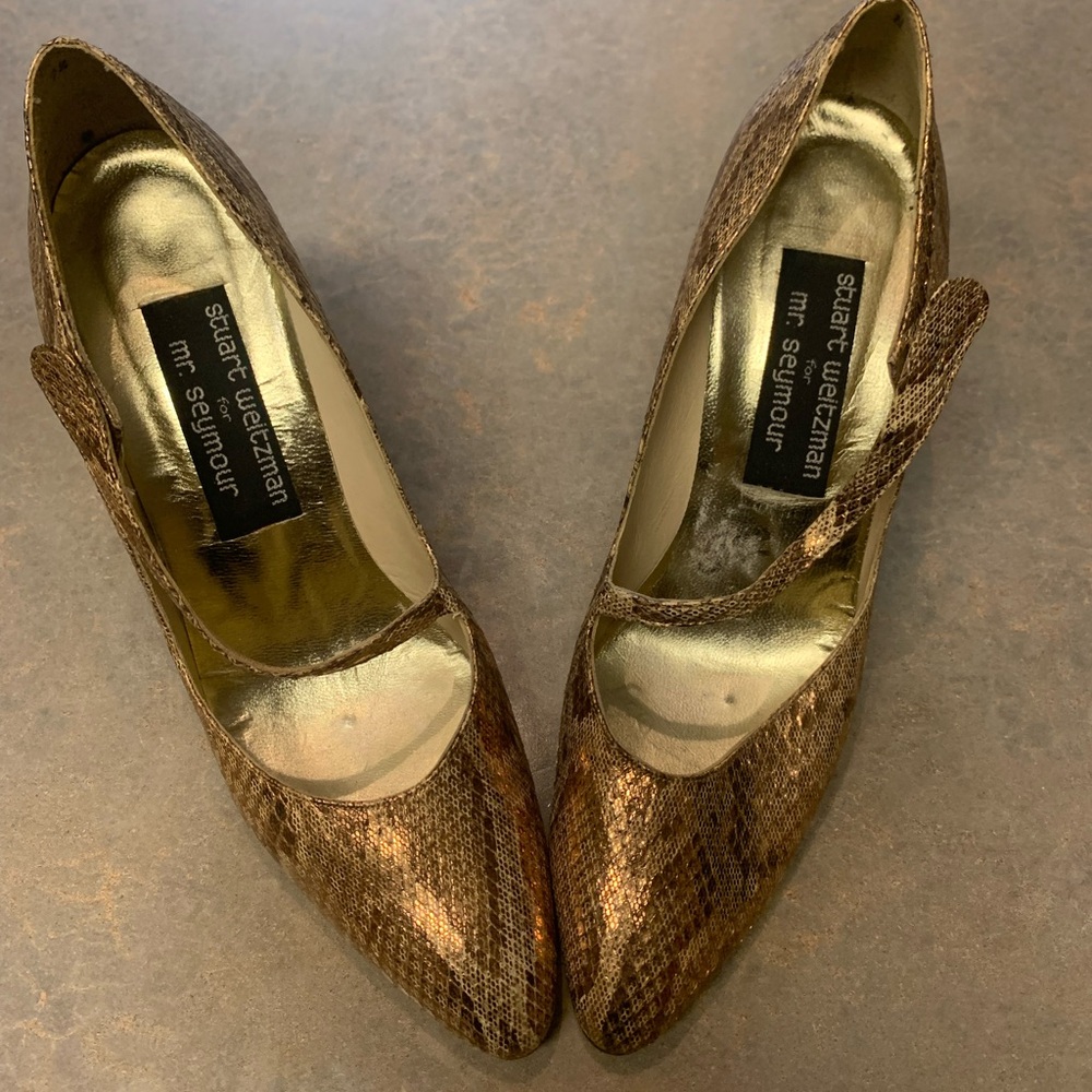 STUART WEITZMAN GOLD METALLIC HIGH HEEL SHOES - Picture 10 of 14